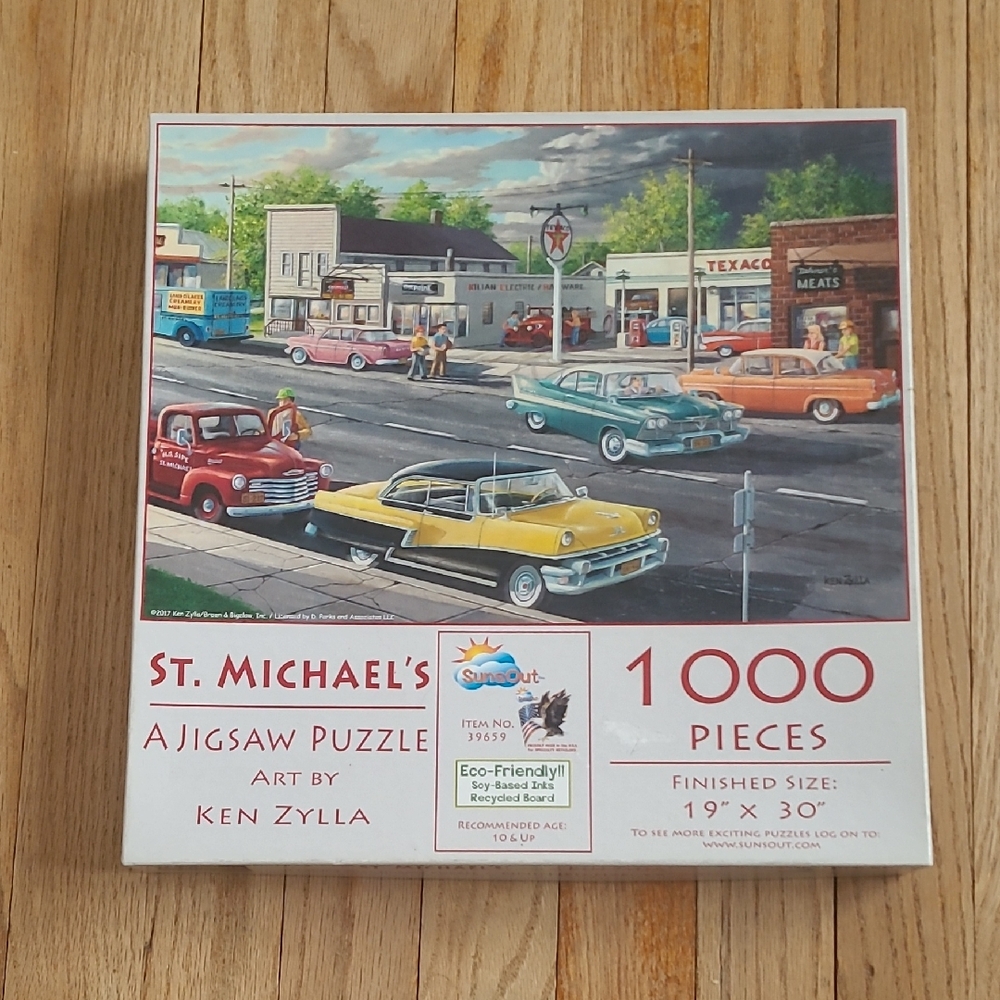 SunsOut "St. Michael's" 1000 Piece Jigsaw Puzzle 2017 Classic Cars, Street Scene